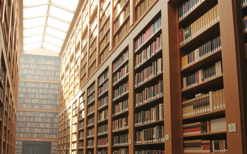 Biblioteka pełna książek, symbolizująca szeroką wiedzę i badania