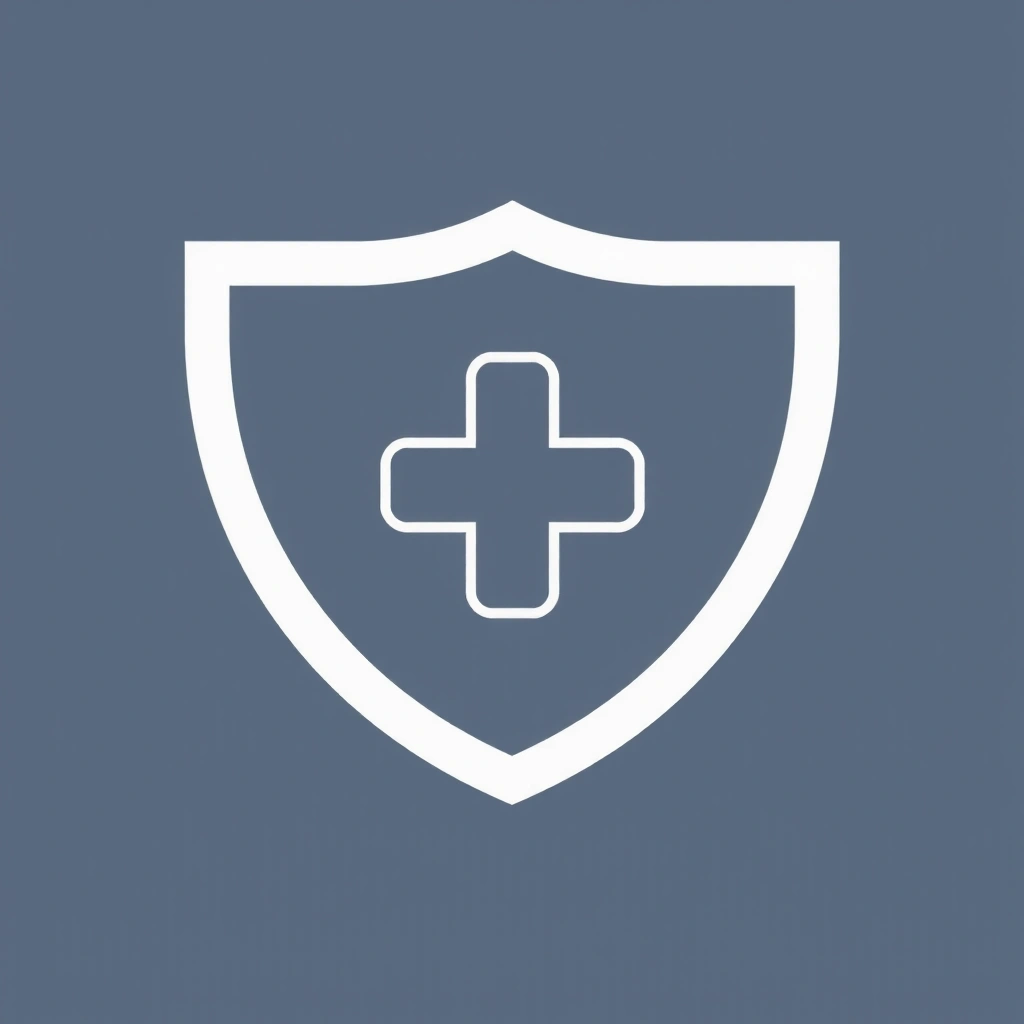 Ikona tarczy z symbolem plusa, reprezentująca bezpieczeństwo i weryfikację