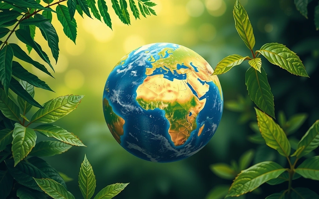 Kula ziemska otoczona zielonymi liśćmi, symbolizująca globalne zdrowie