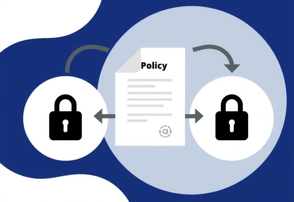 Ilustracja symbolizująca ewolucję i aktualizacje polityki prywatności, z ikonami dokumentów i strzałek.